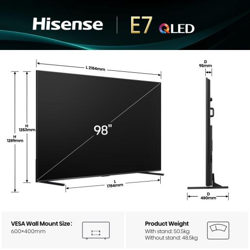 HISENSE Televizor 98E7Q 98" QLED VIDAA - slika 2