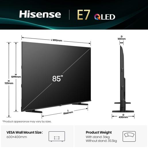 HISENSE Televizor 85E7Q 85" QLED VIDAA - slika 2